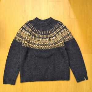 ICEWEAR Men's Medium Lopapeysa Icelandic Pattern Wool Sweater Hand Knit Blue